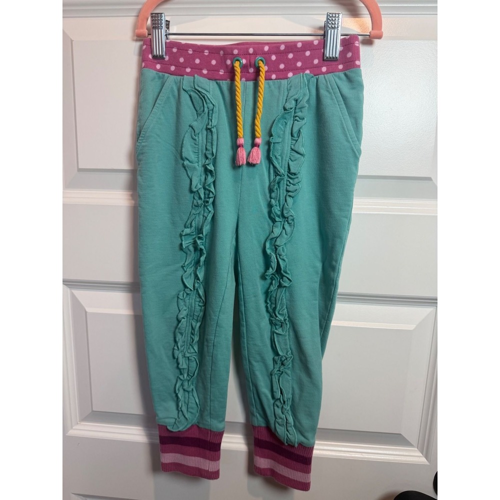 13. Matilda Jane Girls Turquoise Ruffle Front Joggers Polka Dot Waist Size 4
